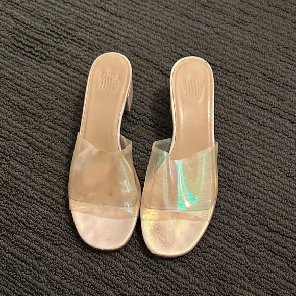 Maryam Nassir Zadeh Transparent and Iridescent Block Heeled Mules - Picture 1 of 5